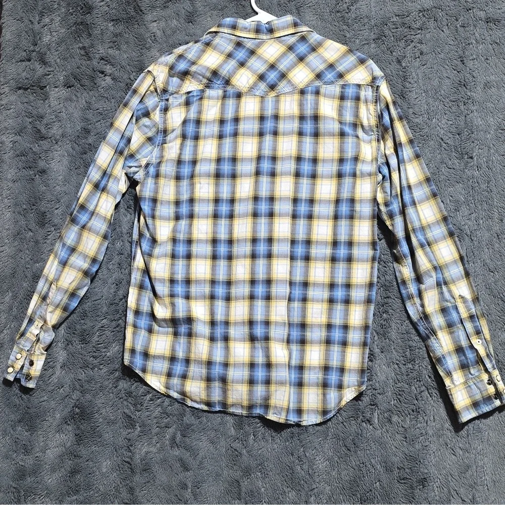 American Eagle Outfitters Vintage Fit Blue Yellow Plaid Button-Up Shirt, M